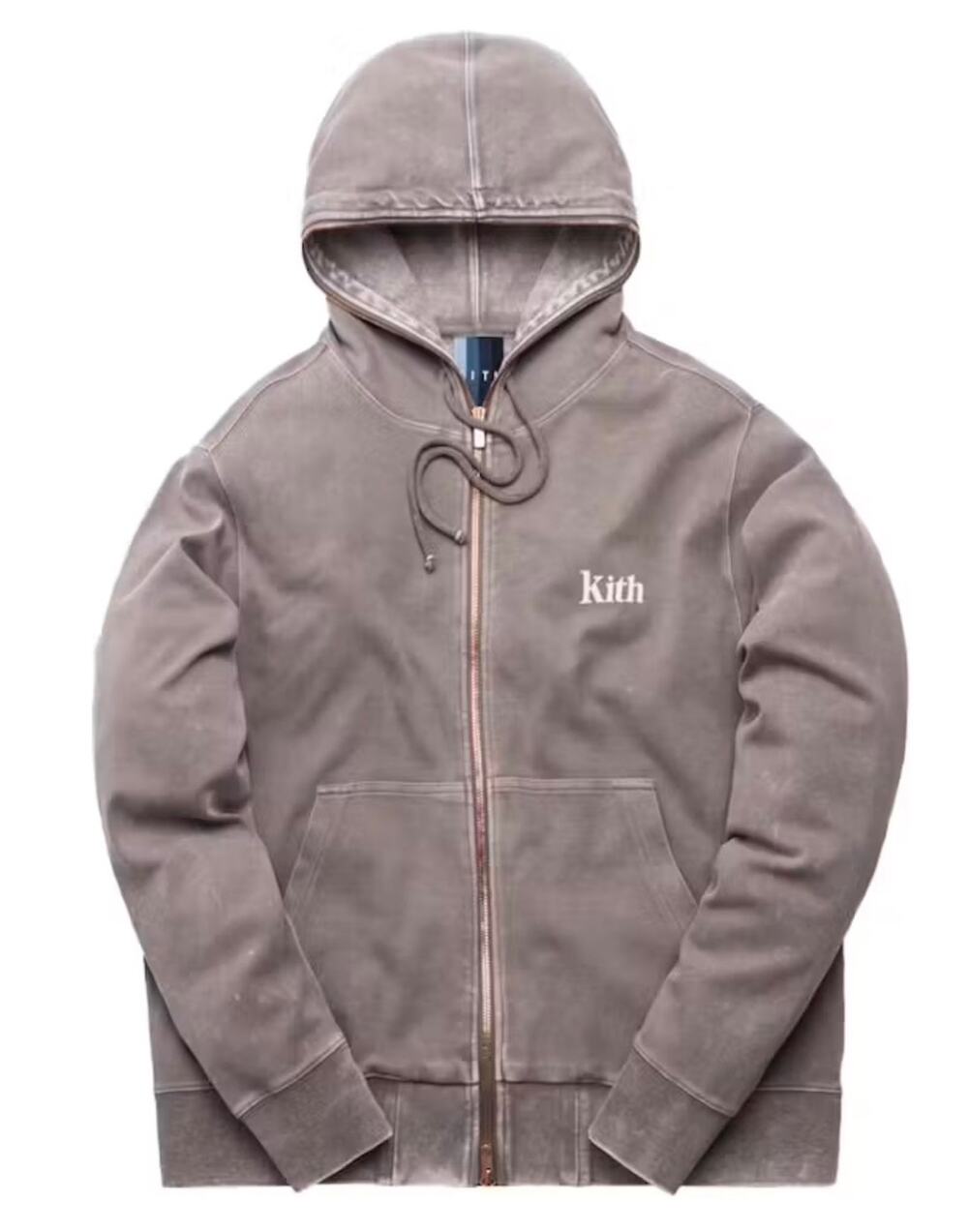 KITH Williams Crystal Wash Zip Up Hoodie Logo Gray Distressed Men Medium